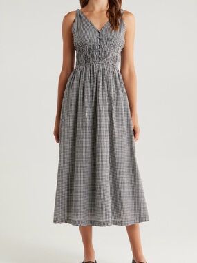 Lucky Brand Black and White Gingham Midi Dress